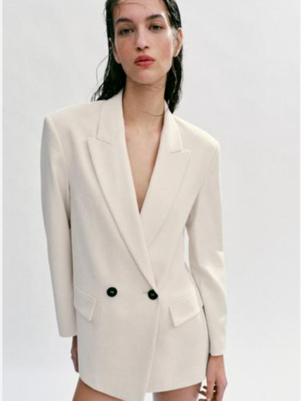 ZARA Off-White Oversized Double-Breasted Blazer Jacket Size XL